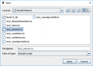 iInstall Reborn Creator File open dialog to find existing installation script.