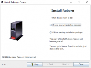 iInstall Reborn - Creator initial screen for unregistered copy.